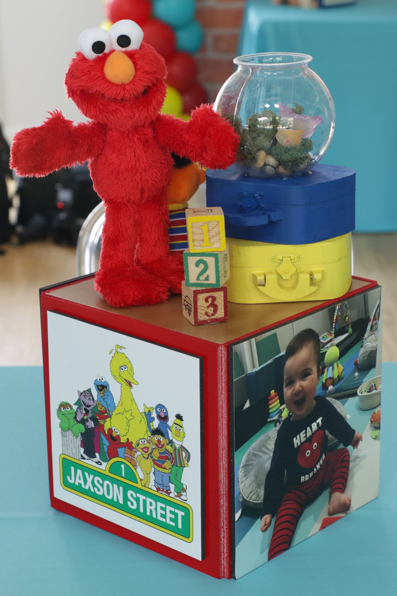 Elmo Themed Sesame Street Centerpiece with Custom Logo and Photos