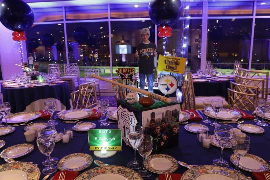 Pittsburgh Themed Centerpiece for Road Trip Themed Bar Mitzvah