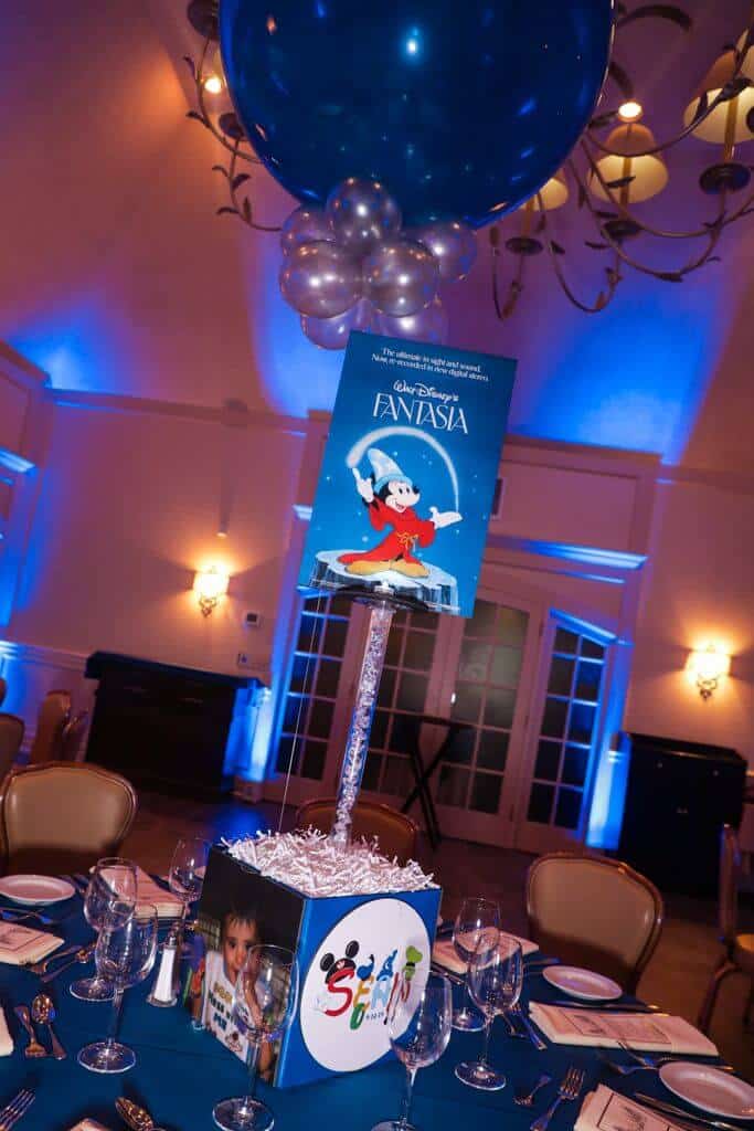 Disney Themed Movie Centerpiece with Custom Logo Base and Balloons