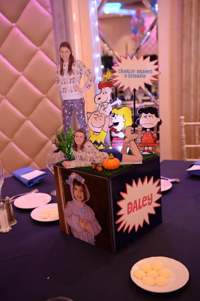 Comic Themed Photo Cube Centerpiece with Themed Toppers