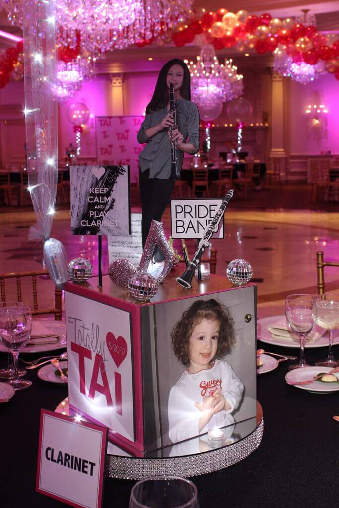 Music Themed Cube Centerpiece with Custom Logo and Themed Topper