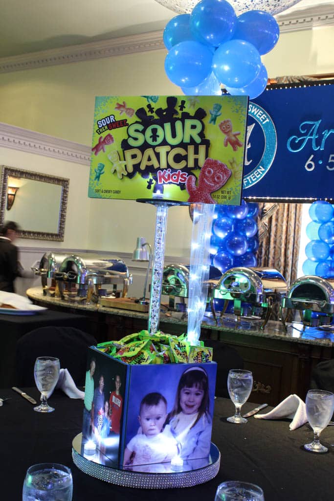 Candy Themed Centerpiece with Photo Cube and Blowup Candy Images