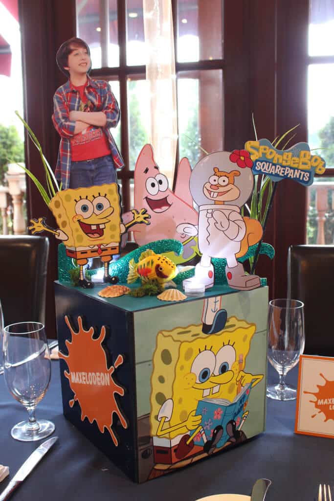 Nickelodeon Themed Bar Mitzvah Centerpiece with Custom Logo and Character Cutouts
