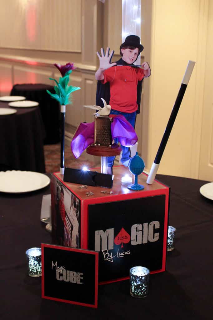 Magic Themed Centerpiece with Magic Trick Scenes and Custom Logo