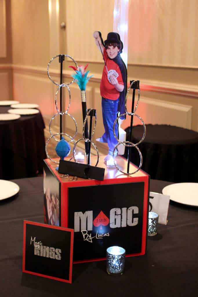 Magic Themed Centerpiece with Magic Trick Scenes and Custom Logo