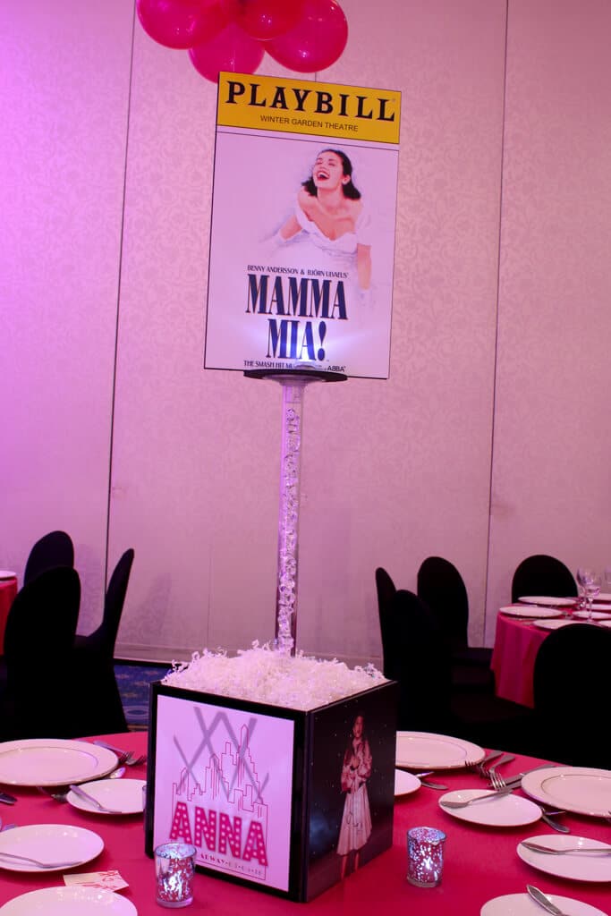 Custom Broadway Centerpiece with Playbill Blowup and Logo
