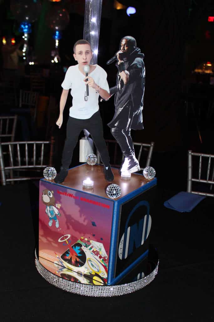 Rap Music Themed Centerpiece with Album Covers and Artist Cutouts