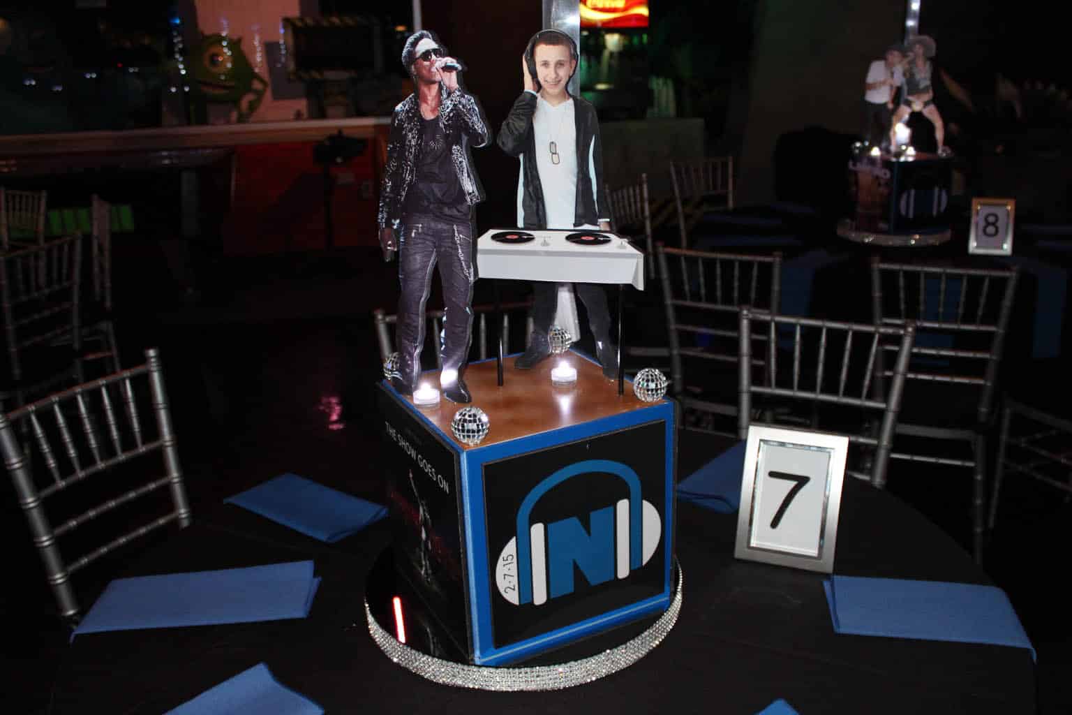 Music Themed Centerpiece with Custom Logo, Album Covers and Artist Cutouts
