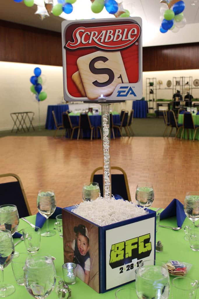Scrabble Themed Centerpiece for Technology/App Themed Bar Mitzvah