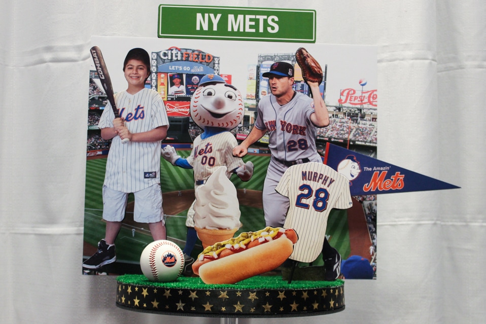NY Mets Themed Diorama Centerpiece with Photo Cutouts for NYC Themed Bar Mitzvah