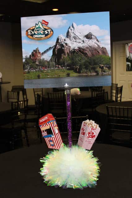 Roller Coaster Themed Centerpiece with Blowup Photo & Popcorn and Ticket Booth Cutouts
