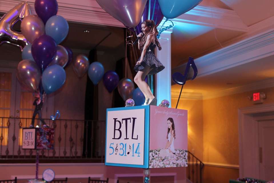 Music Themed Bat Mitzvah Centerpiece with Music Artist Cutouts and Album Covers
