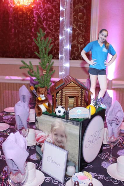 Camp Themed Photo Cube Centerpiece with Custom Logo and 3D Topper