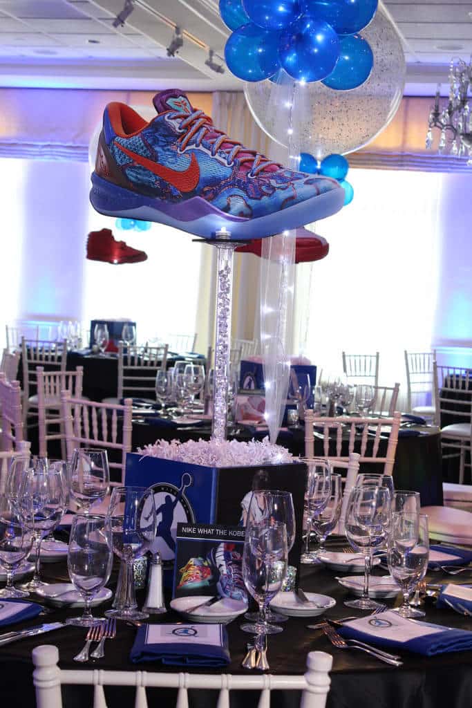 Sneaker Themed Bar Mitzvah Centerpiece with Custom Logo, Photos and Blowup Sneakers