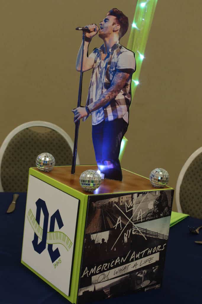 Music Themed Bar Mitzvah Centerpiece with Album Covers, Custom Logo and Music Artist Photos