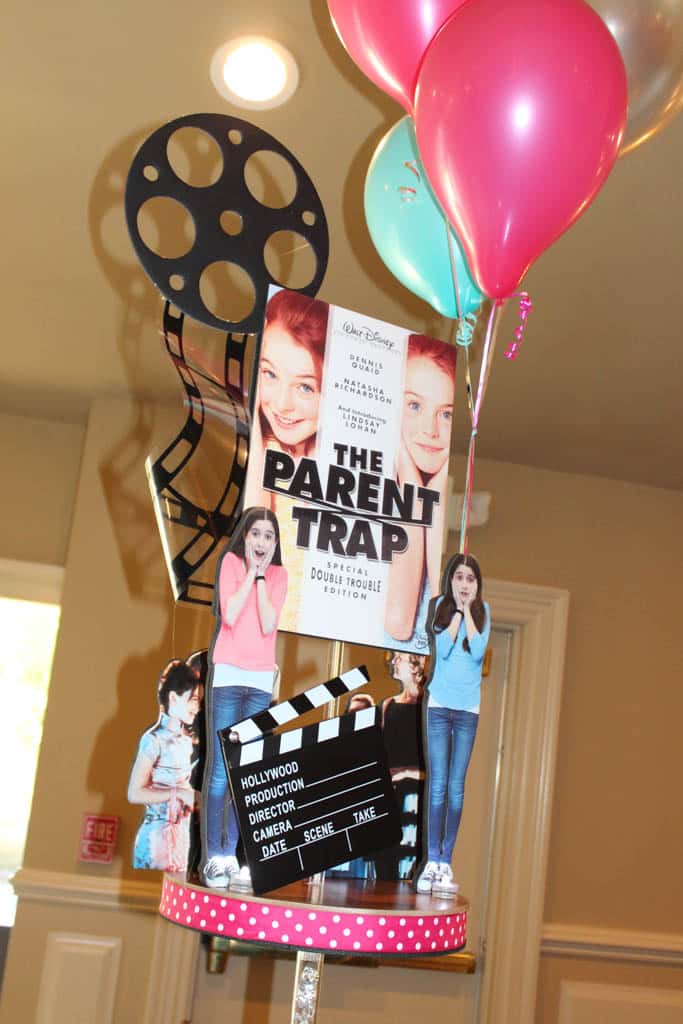 Movie Diorama Centerpiece with Photos of Bat Mitzvah Girl and Movie Characters