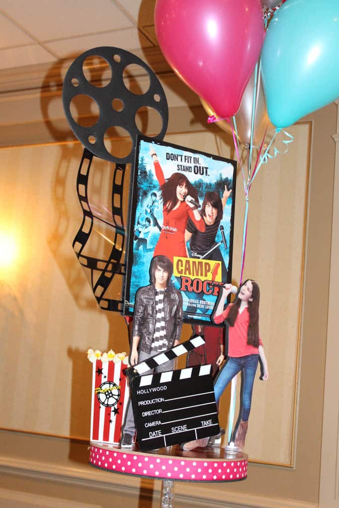Movie Diorama Centerpiece with Photos of Bat Mitzvah Girl and Movie Characters