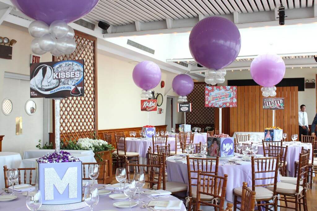 Candy Themed Centerpieces with Custom Logo and Blowup Candy Images
