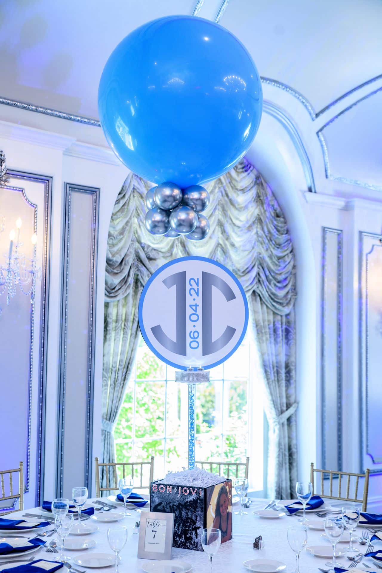 Music Themed Centerpiece with Custom Cube Base and Blowup Logo