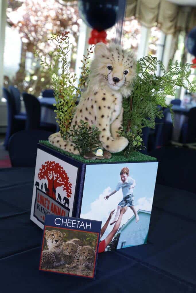 Jungle Themed Photo Cube Centerpiece with Animal and Greenery