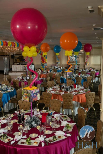 Art Themed Bat Mitzvah with Photo Cube Centerpieces and Paddle Balloons