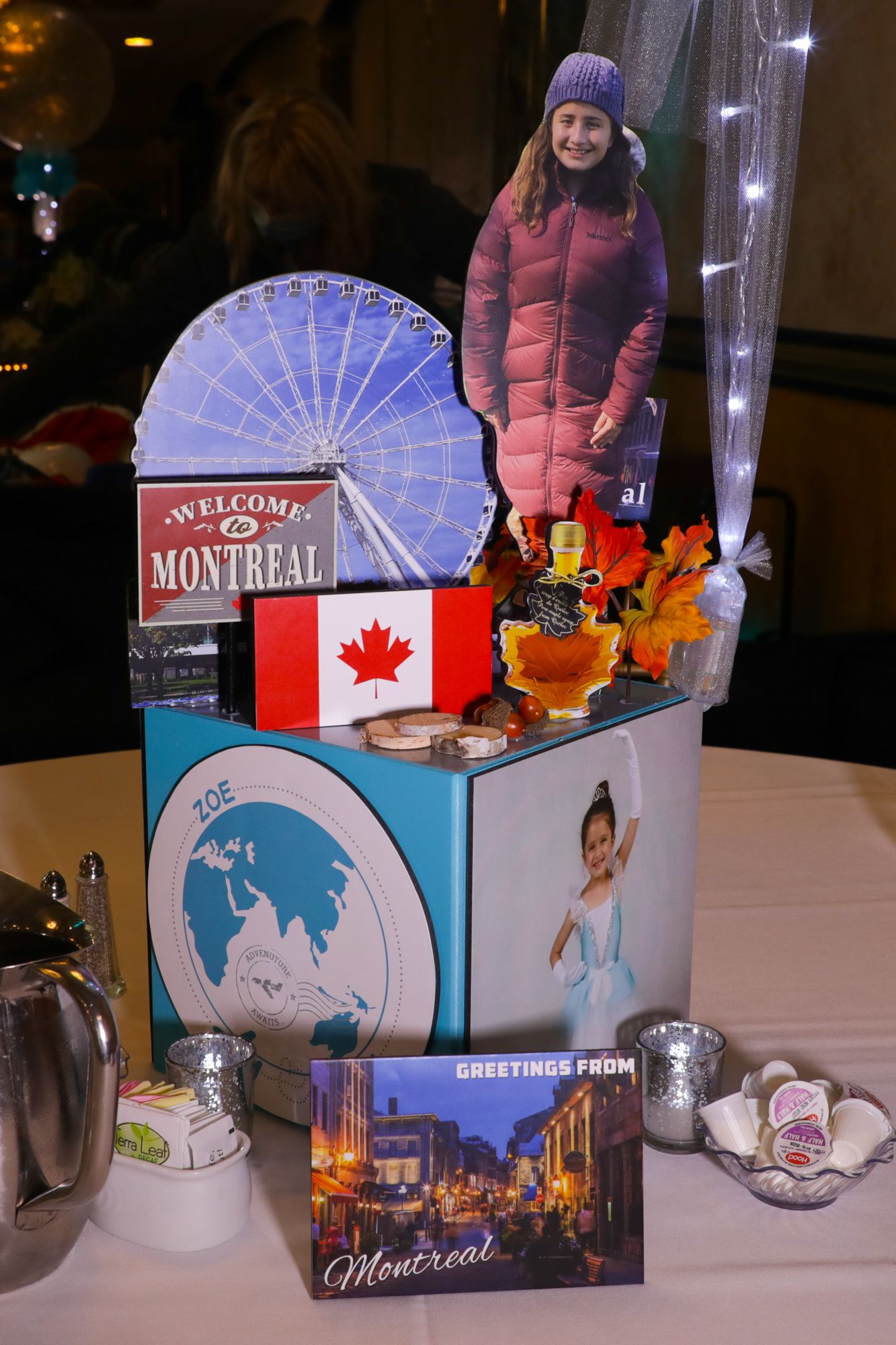 Montreal Travel Themed Centerpiece on Custom Photo Cube with Cut Outs and Country Inspired Elements
