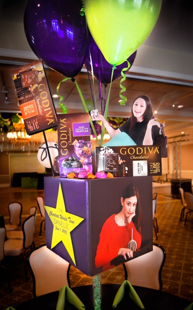 Chocolate Themed Centerpiece with Custom Logo and Photos
