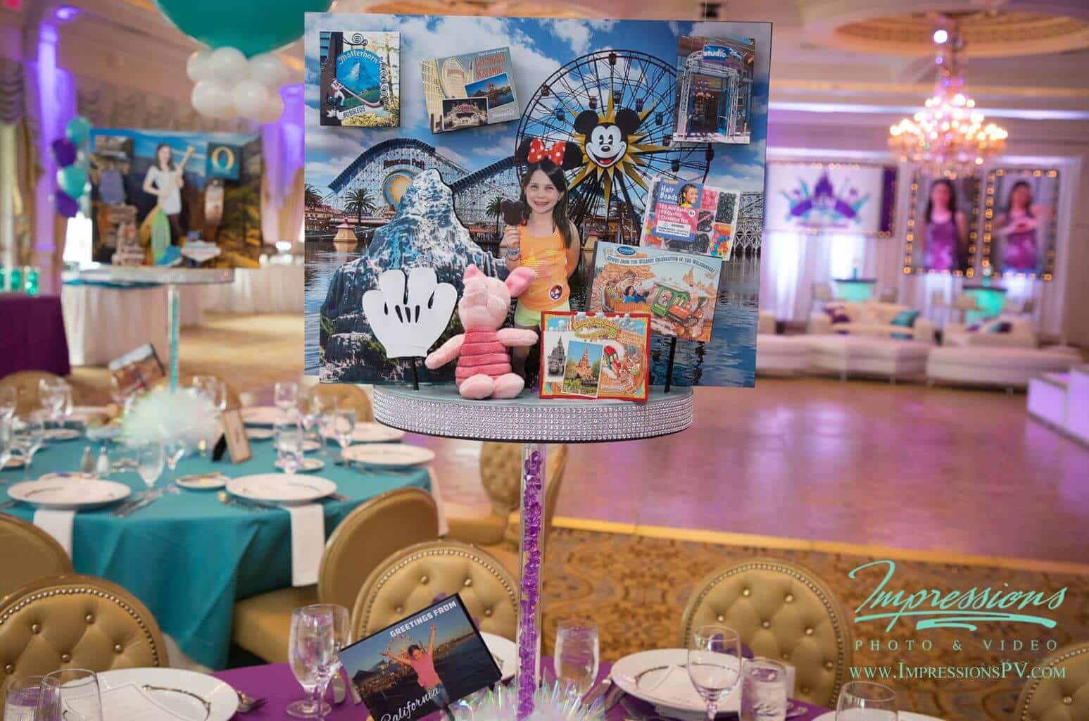Disney World Diorama Centerpiece with Photos and Cutouts for Travel Themed Bat Mitzvah