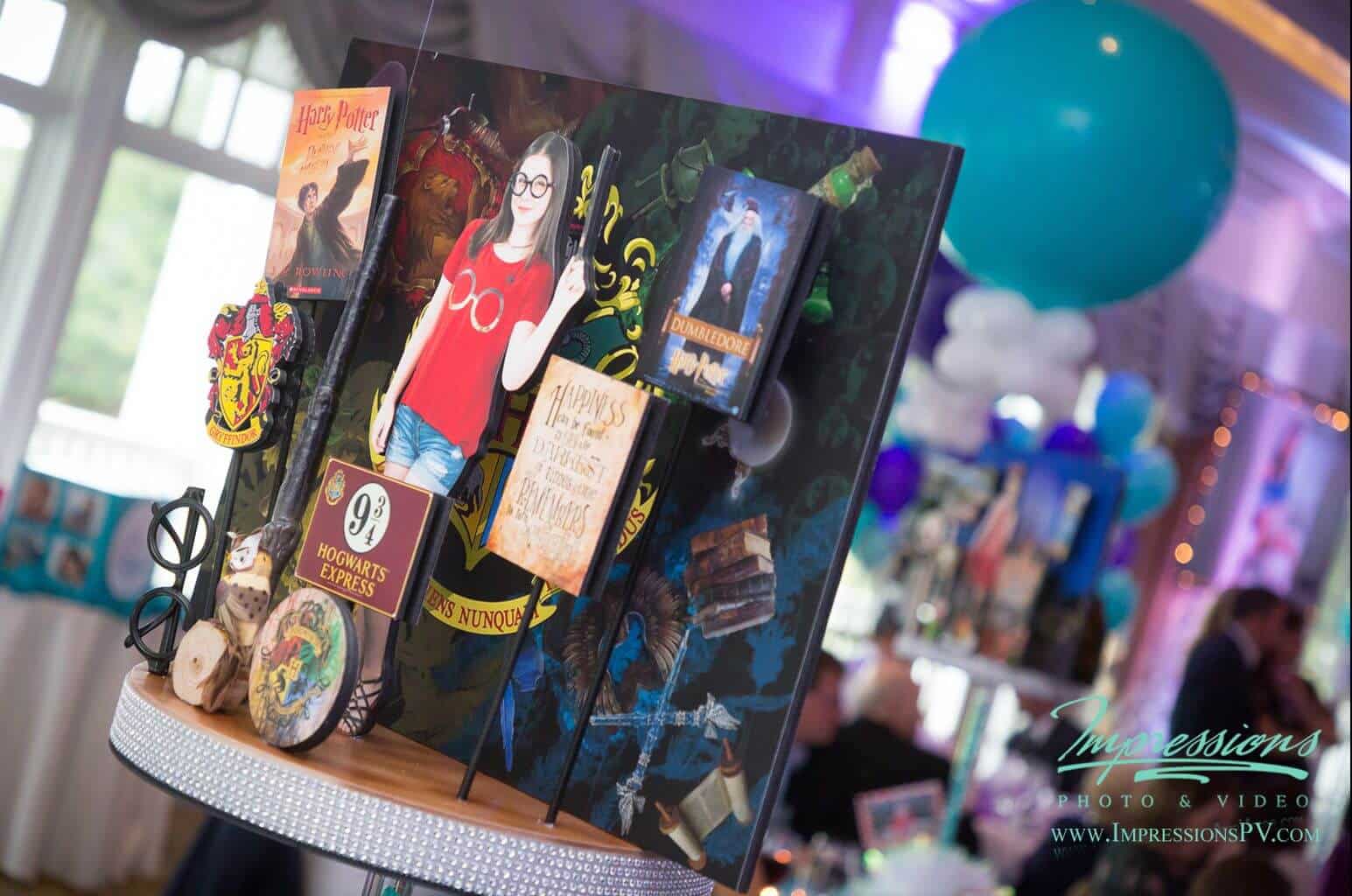 Harry Potter Diorama Centerpiece with Photos and Cutouts for Travel Themed Bat Mitzvah