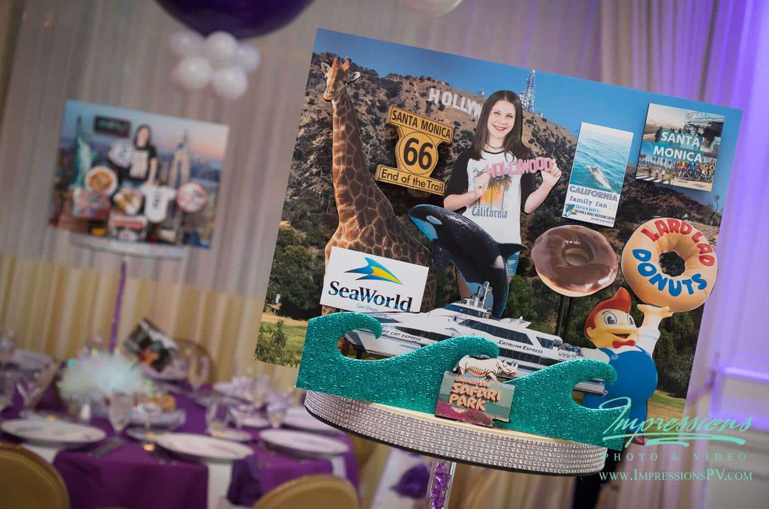 Hollywood Diorama Centerpiece with Photos and Cutouts for Travel Themed Bat Mitzvah