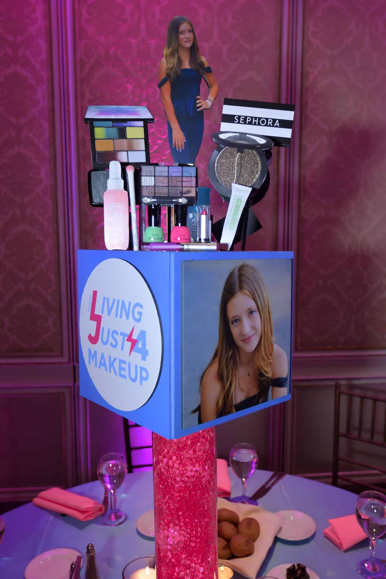 Makeup Themed Centerpiece for Everything Girl Themed Bat Mitzvah