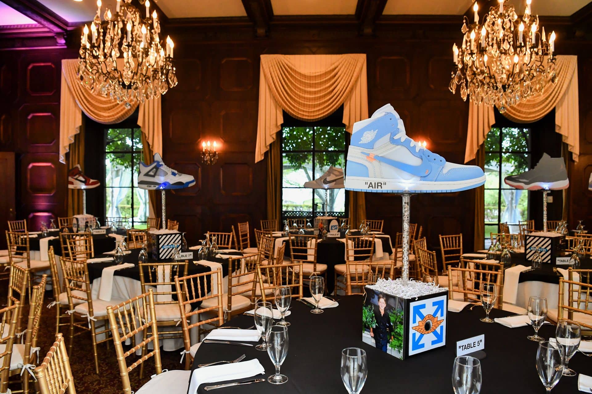 Custom Sneaker Centerpieces with Custom Cube Bases for a Bar Mitzvah