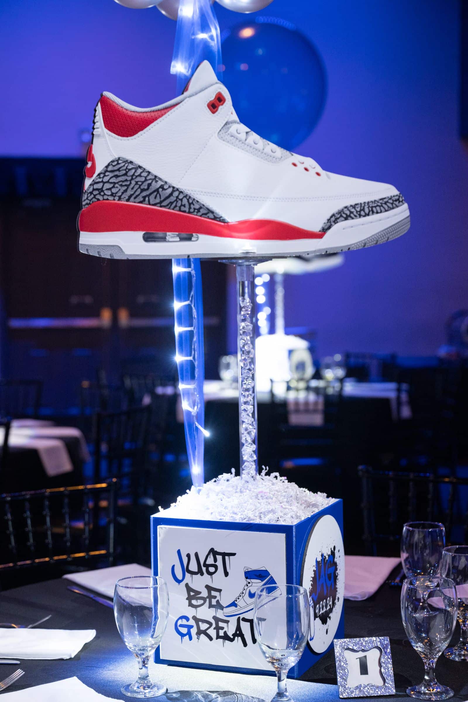 Custom Sneaker Centerpiece with Logo Cube Base