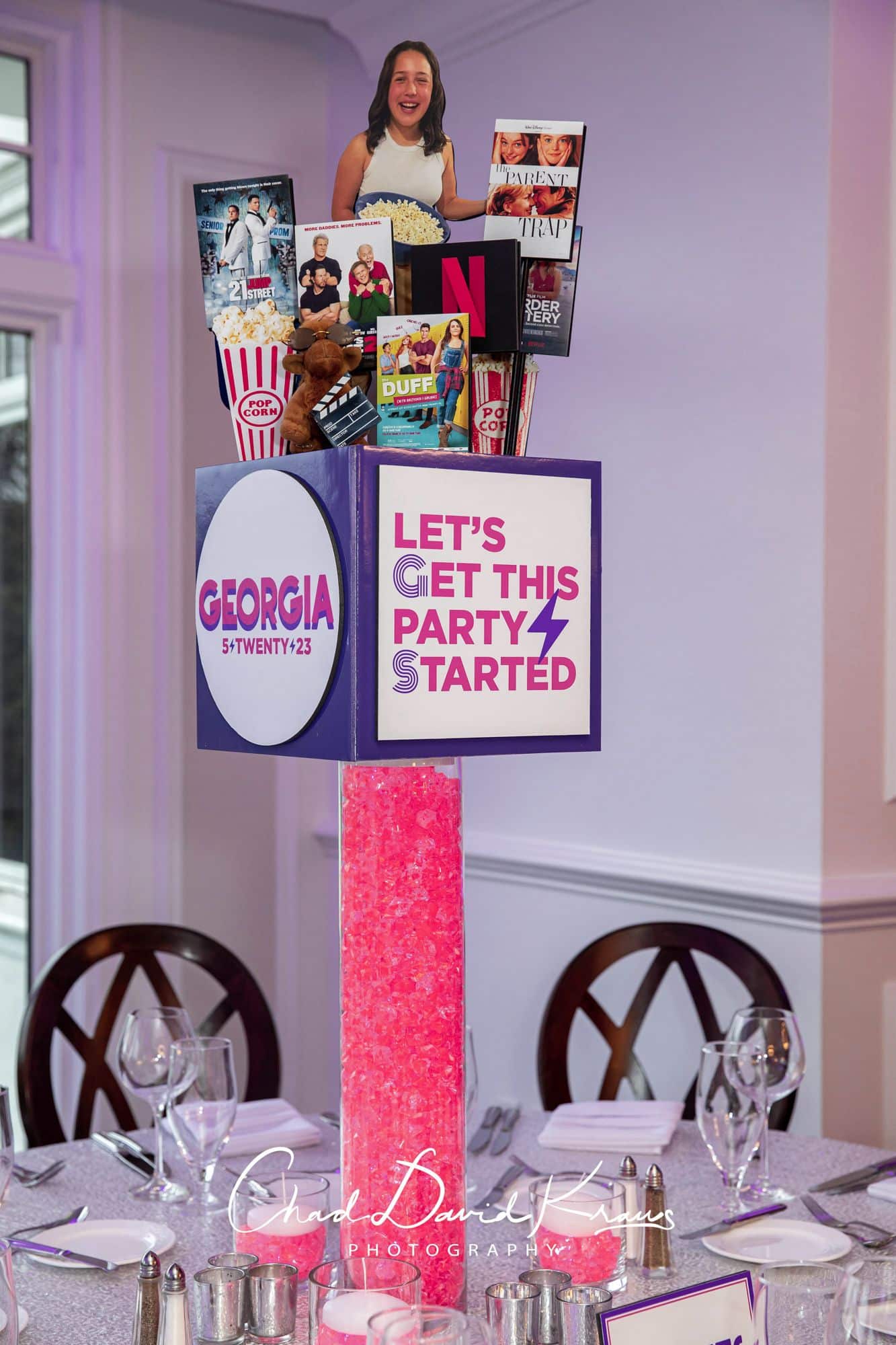 Custom LED Movie Themed Centerpiece for Everything Girl Themed Bat Mitzvah