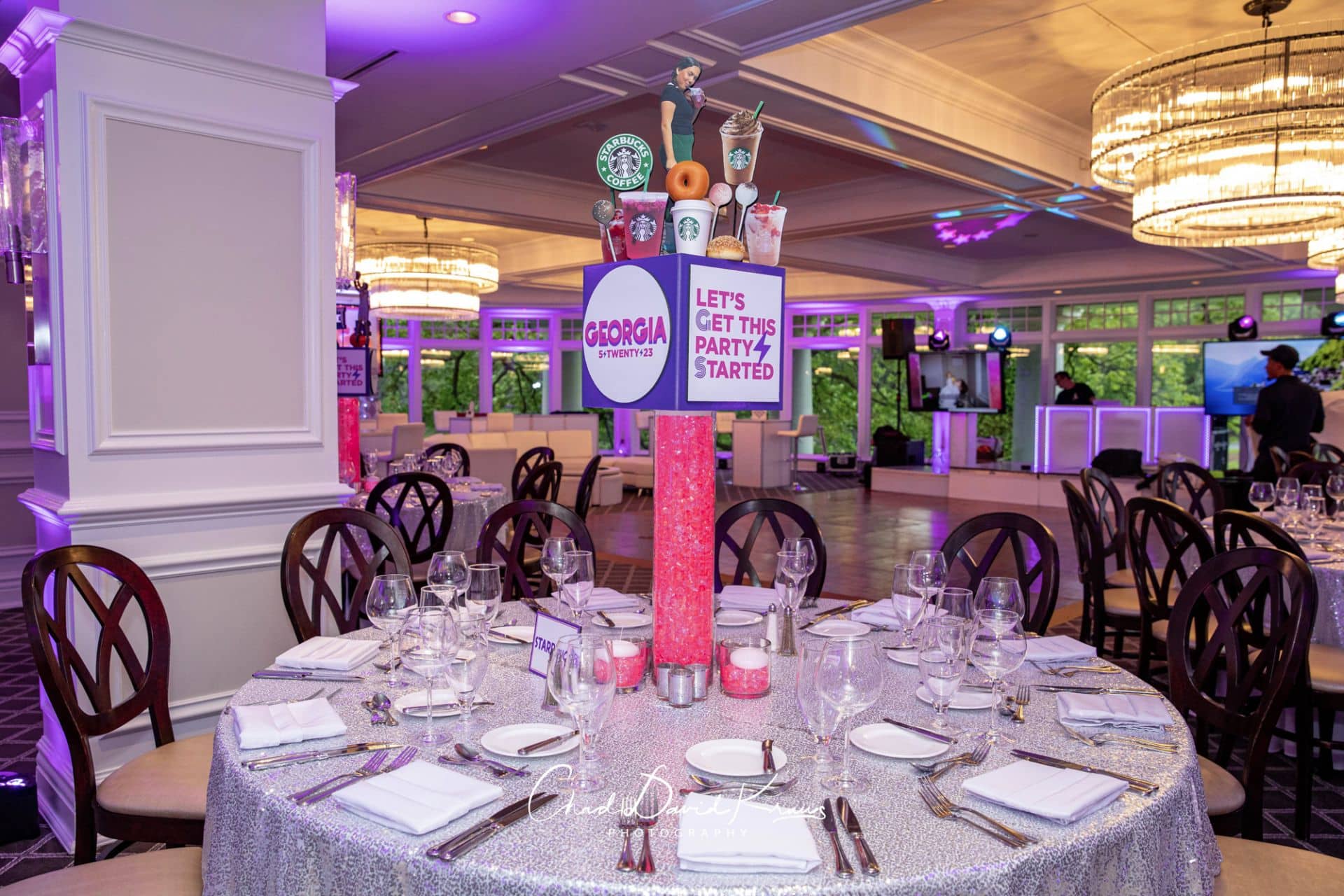 Custom LED Starbucks Themed Centerpiece for Everything Girl Themed Bat Mitzvah at Scarsdale Golf Club