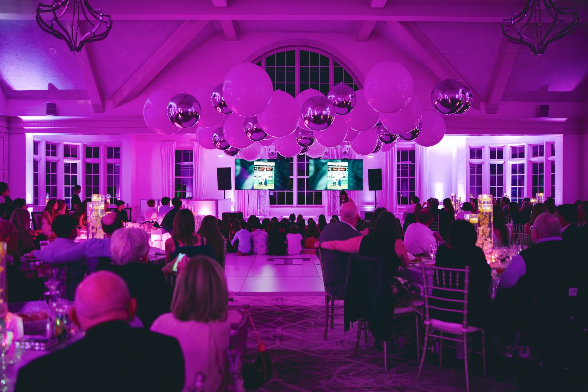 Pink Uplighting for Bat Mitzvah at Orange Lawn Tennis Club