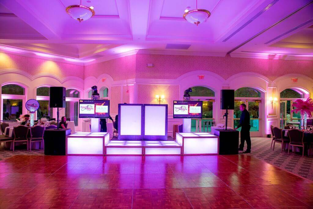 Hot Pink Uplighting for B'not Mitzvah at Temple Beth Rishon, Wycoff, NJ
