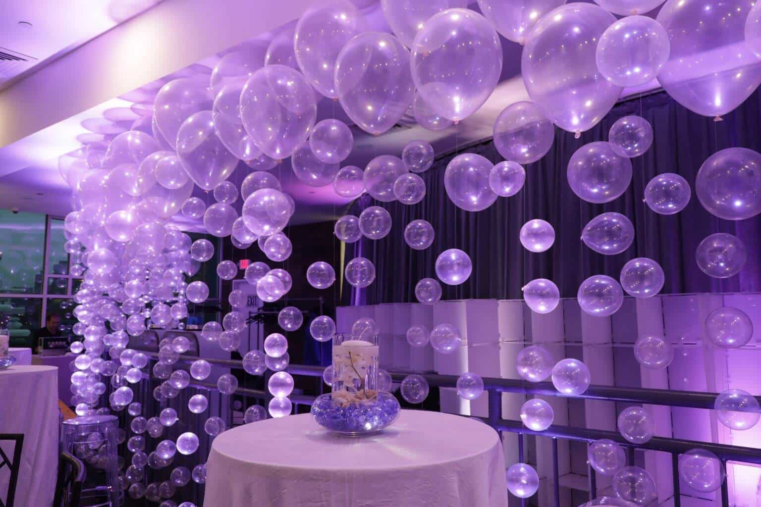 Lavender Uplighting for Bat Mitzvah at Sunset Terrace, Chelsea Piers