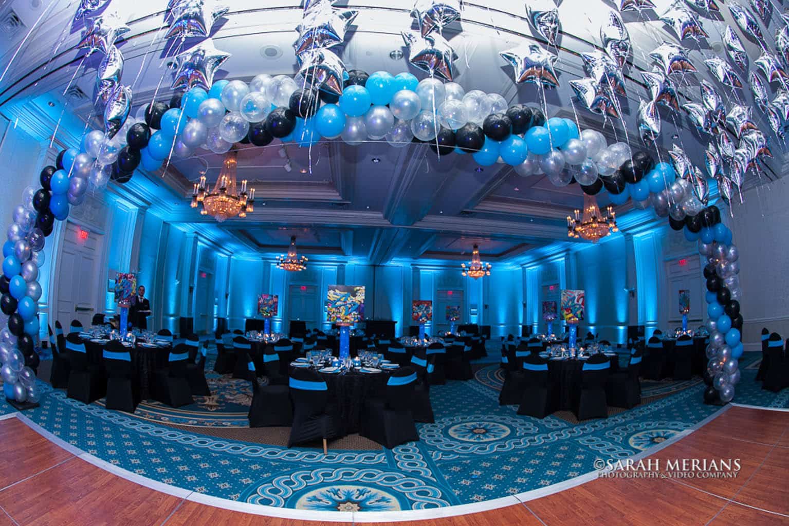 Turquoise LED Uplighting for Graffiti Themed Bar Mitzvah