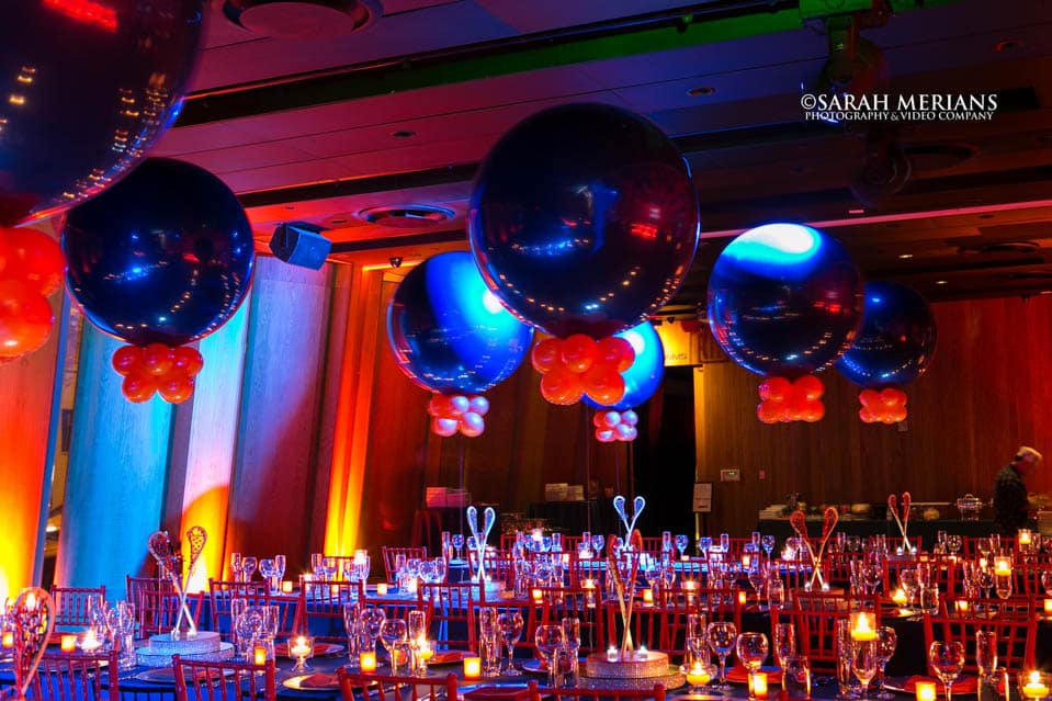 Orange Uplighting for Navy and Orange Lacrosse Themed Bar Mitvzah