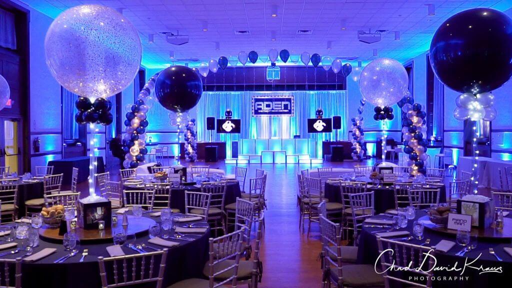 Blue LED Uplighting for Bar Mitzvah at Temple Israel Center White Plains