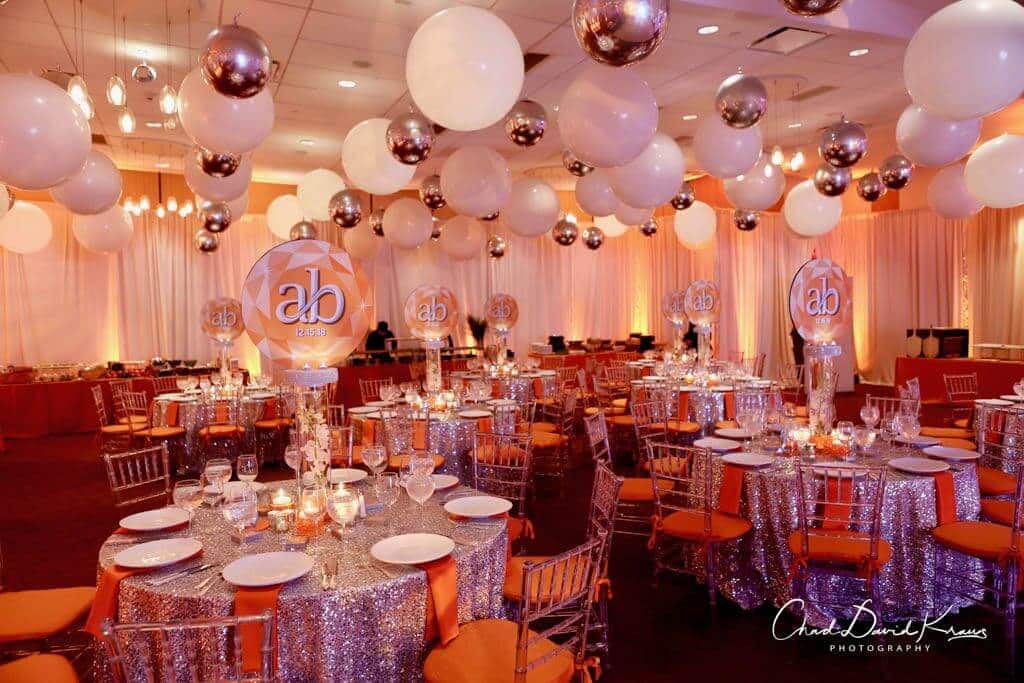Orange LED Uplighting for Bat Mitzvah at Temple Bet Torah, NY