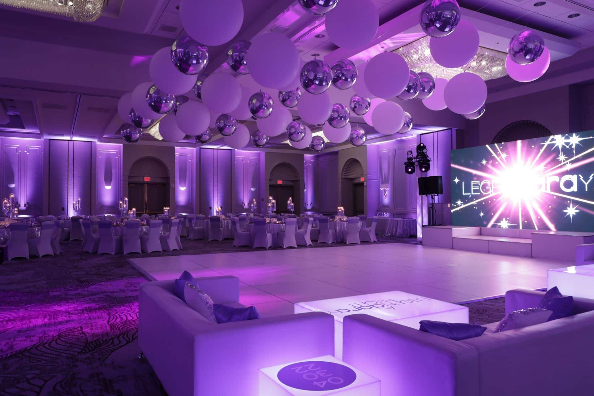 Lavender Uplighting for Bat Mitzvah at the Park Ridge Marriott