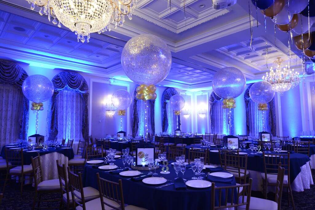 Blue LED Uplighting for Club Themed Bat Mitzvah at Primavera Regency, NJ