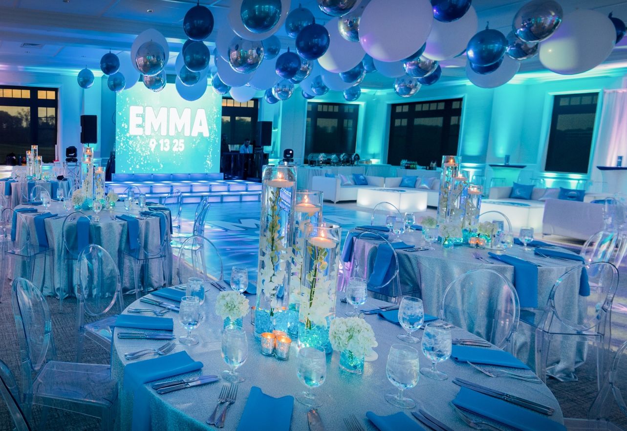Blue Uplighting for Bat Mitzvah at Tamarack Country Club