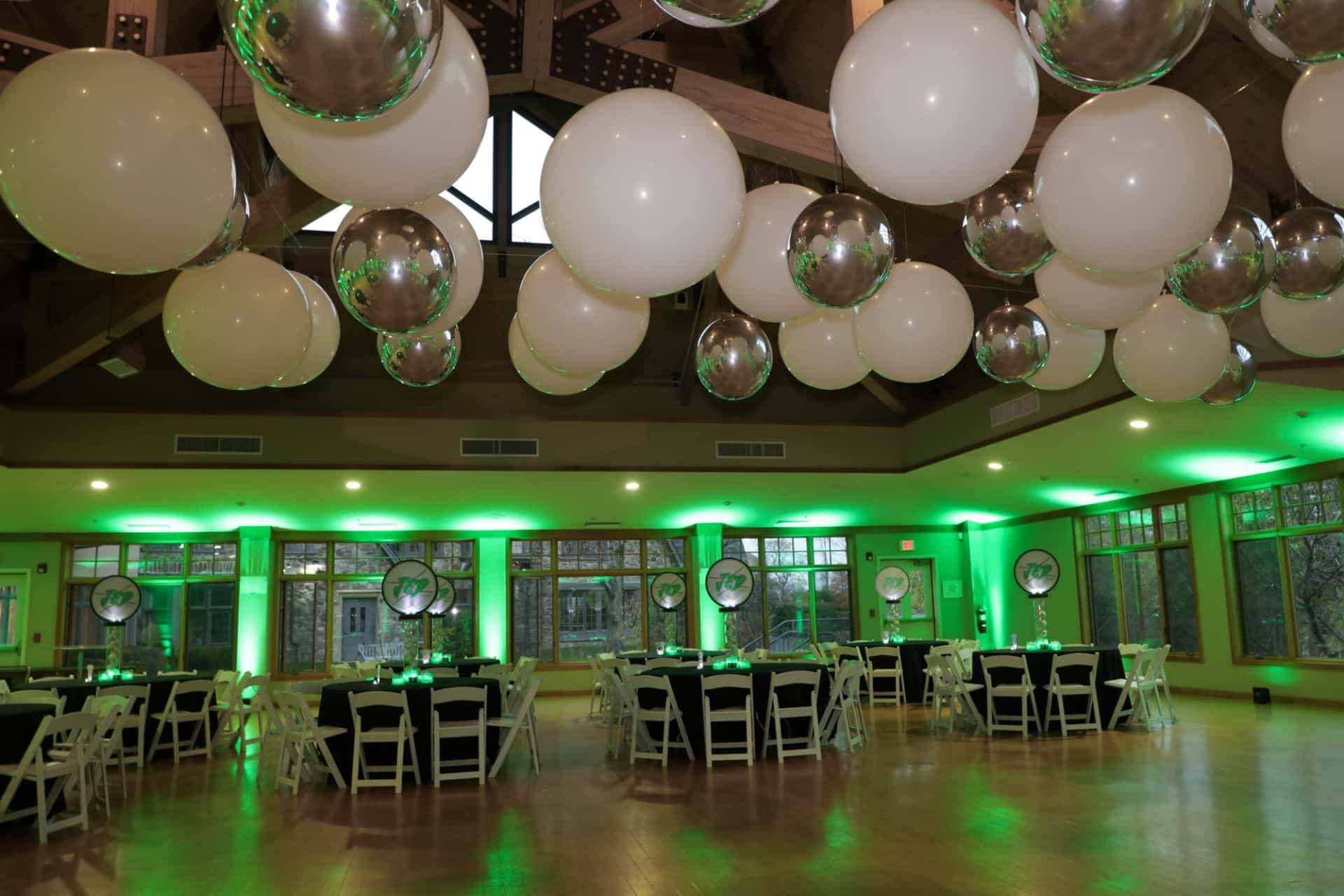 Green LED Uplighting for Baseball Themed Bar Mitzvah at Temple Bet Am Shalom