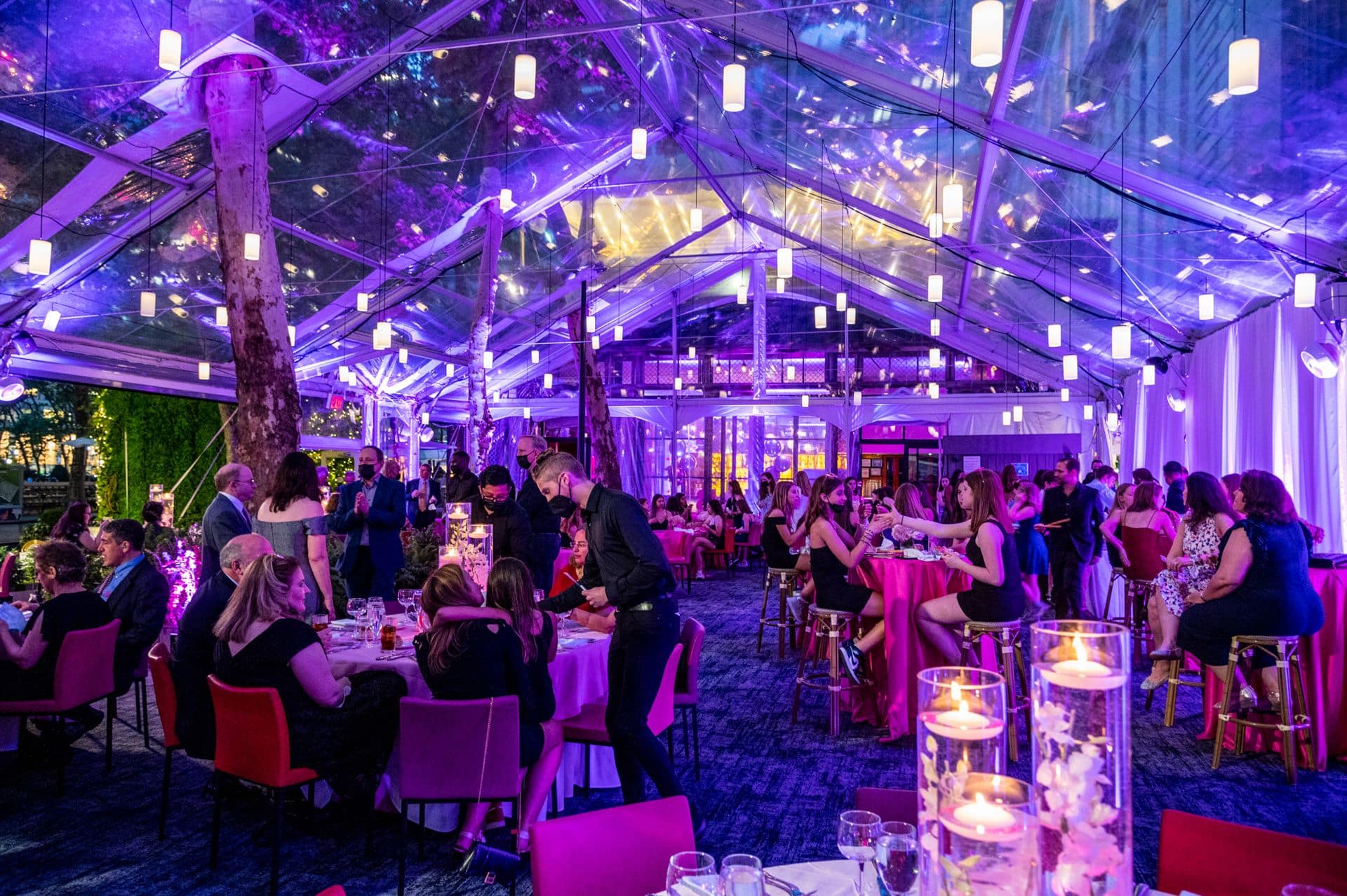 Purple LED Uplighting for Bat Mitzvah at Bryant Park Grill, NYC