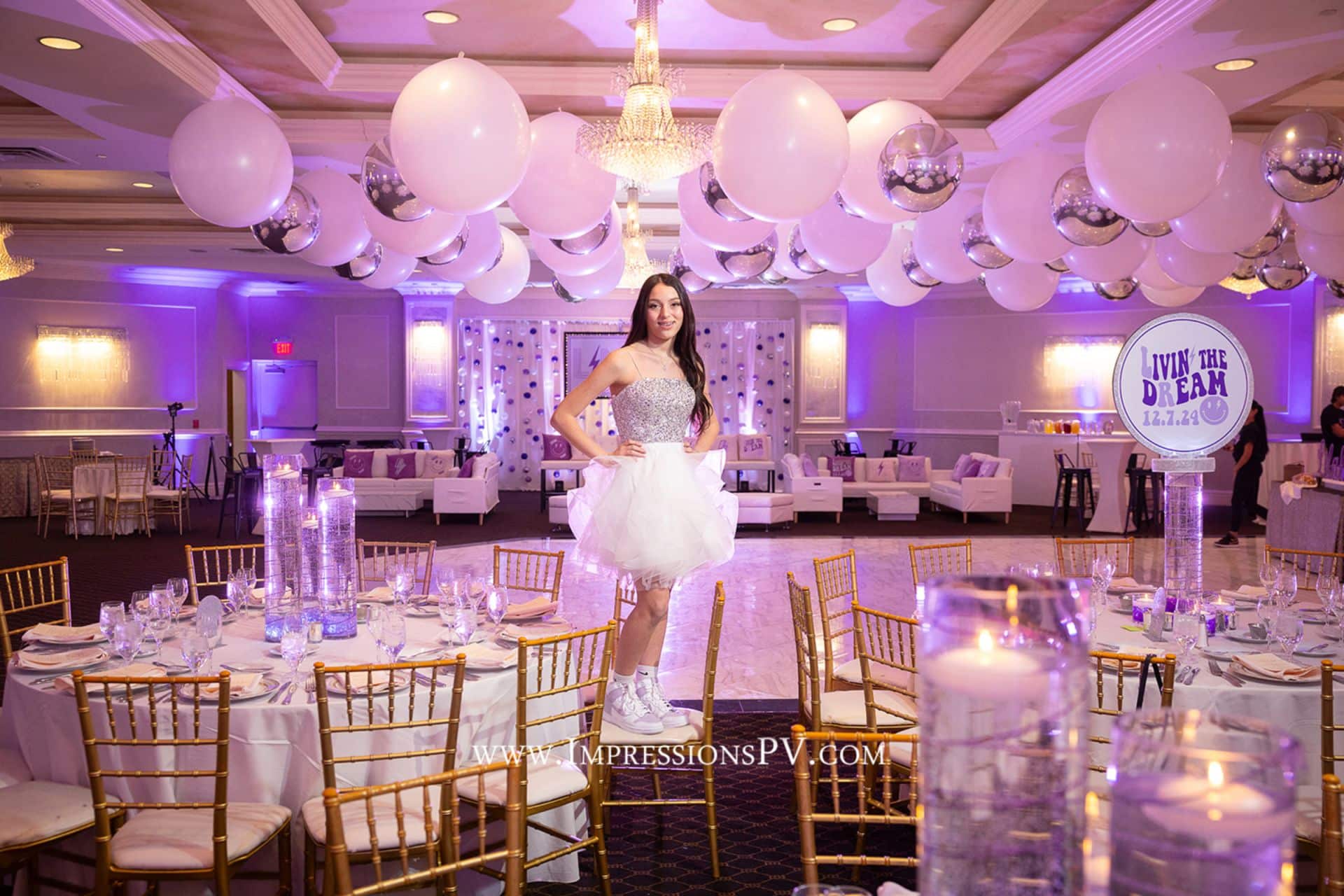 Lavender Uplighting for a Bat Mitzvah at the Wilshire Grand Hotel